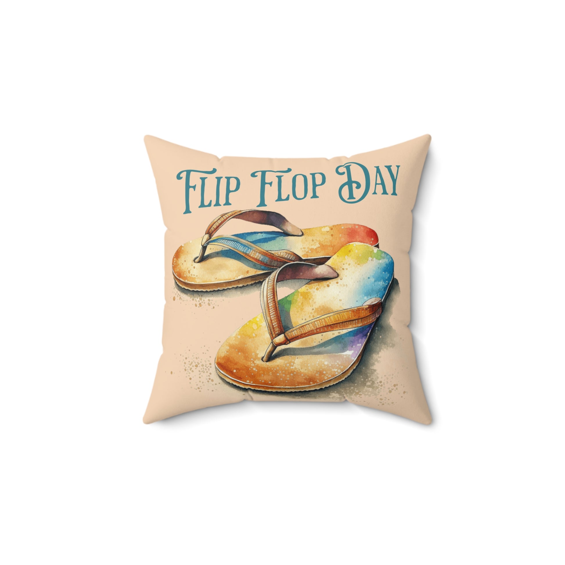 Flip Flop Day Tan Spun Polyester Square Pillow at Caribbean Rays