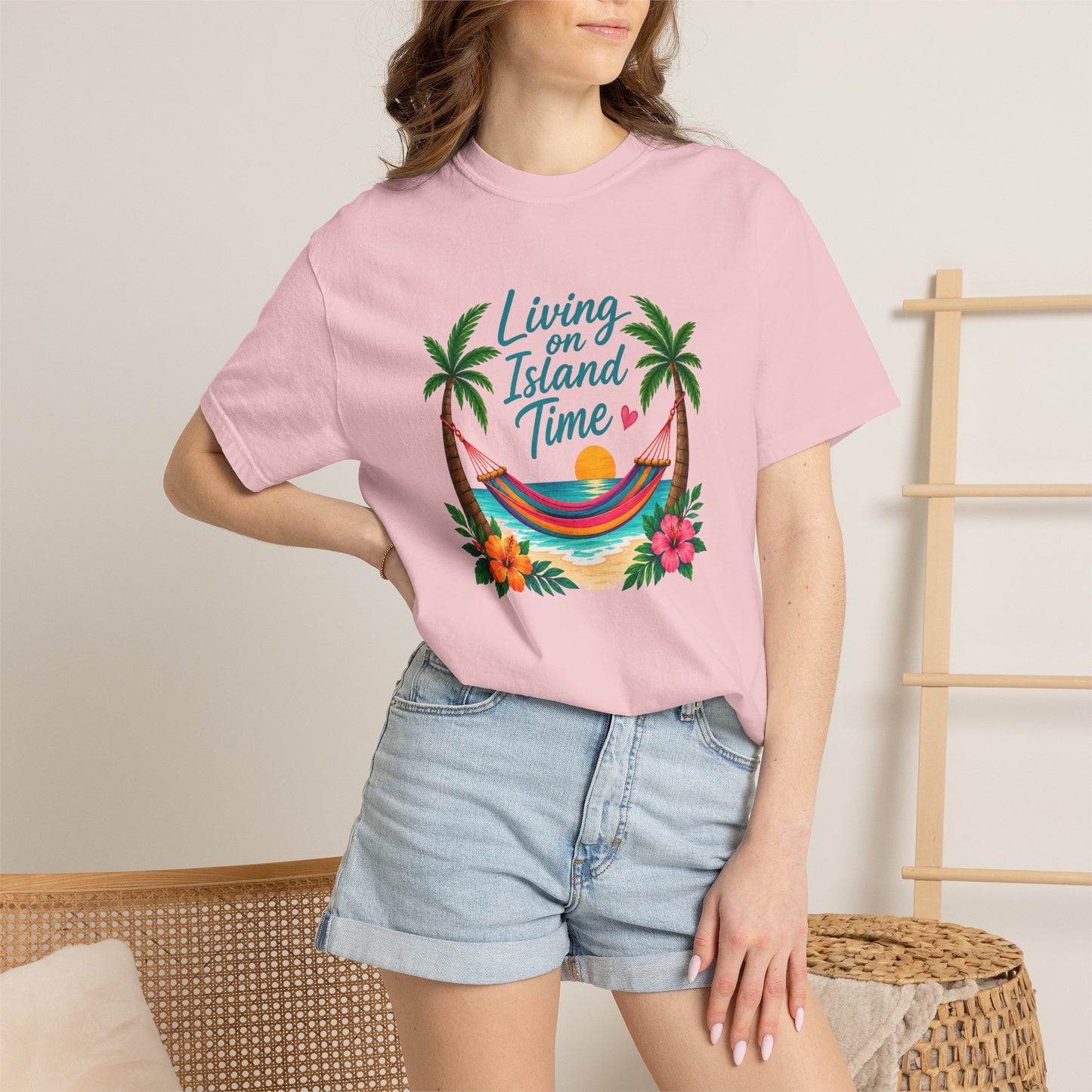 Island Time T-Shirt — "Living on Island Time" Tropical Hammock Tee