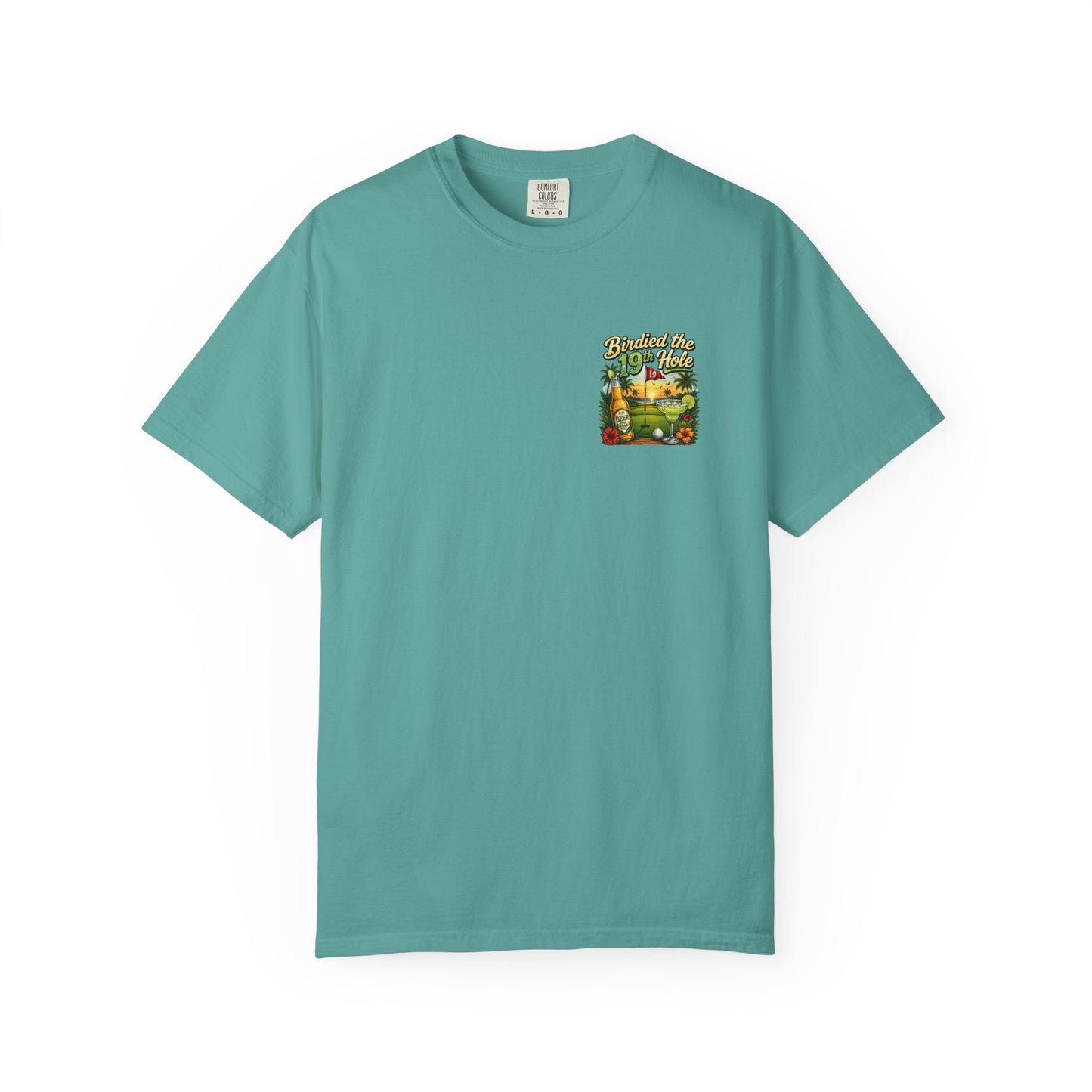 Golf T-Shirt — 'Birdied the 19th Hole' Tropical Golf Beer Design