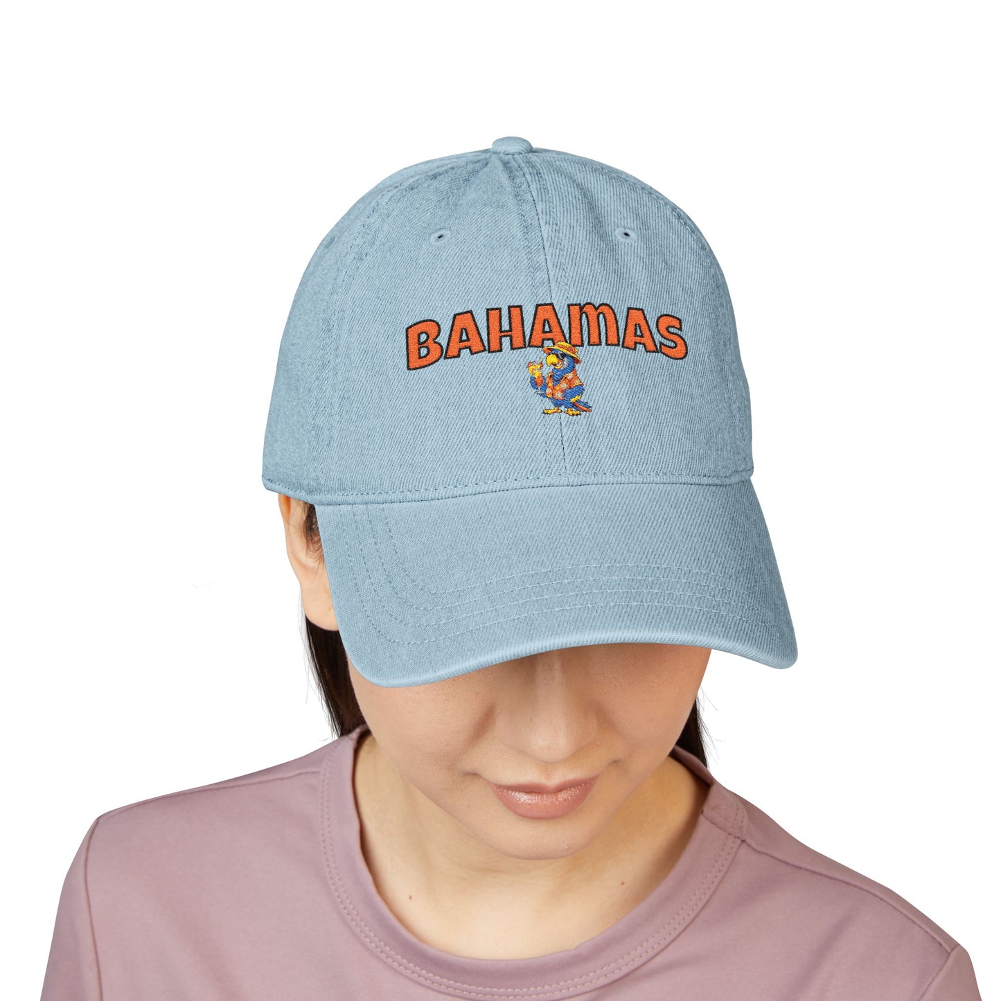 Bahamas Embroidered Parrot Cap - Denim Baseball Hat