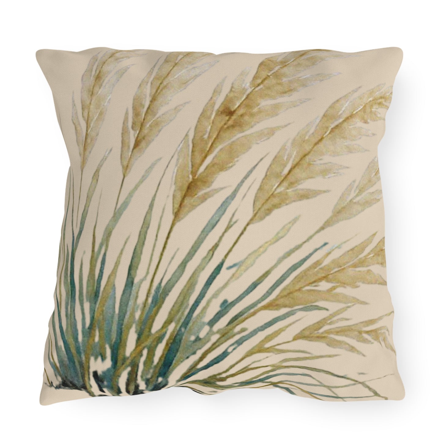 Decorative pillow with leaf pattern on a white background