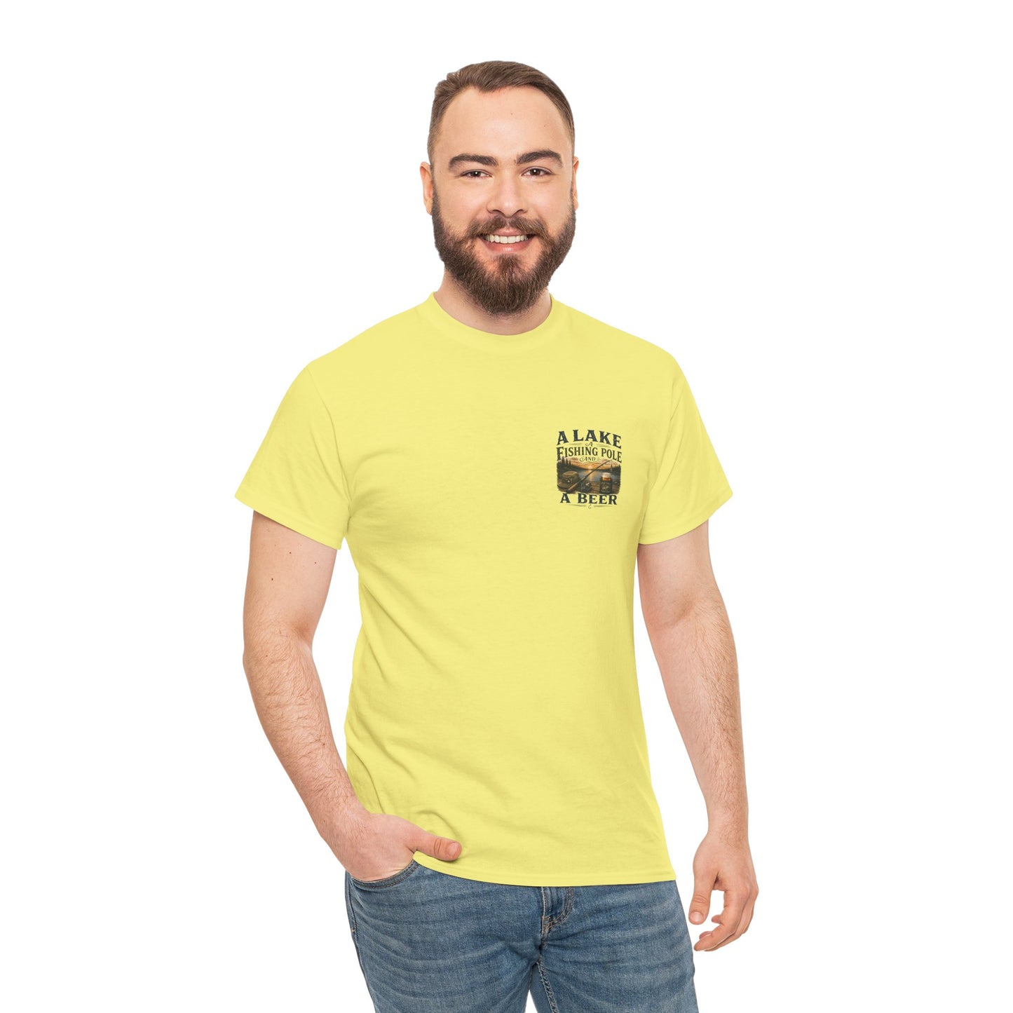 Fishing Tee — "A Lake, A Fishing Pole, A Beer" Graphic Shirt