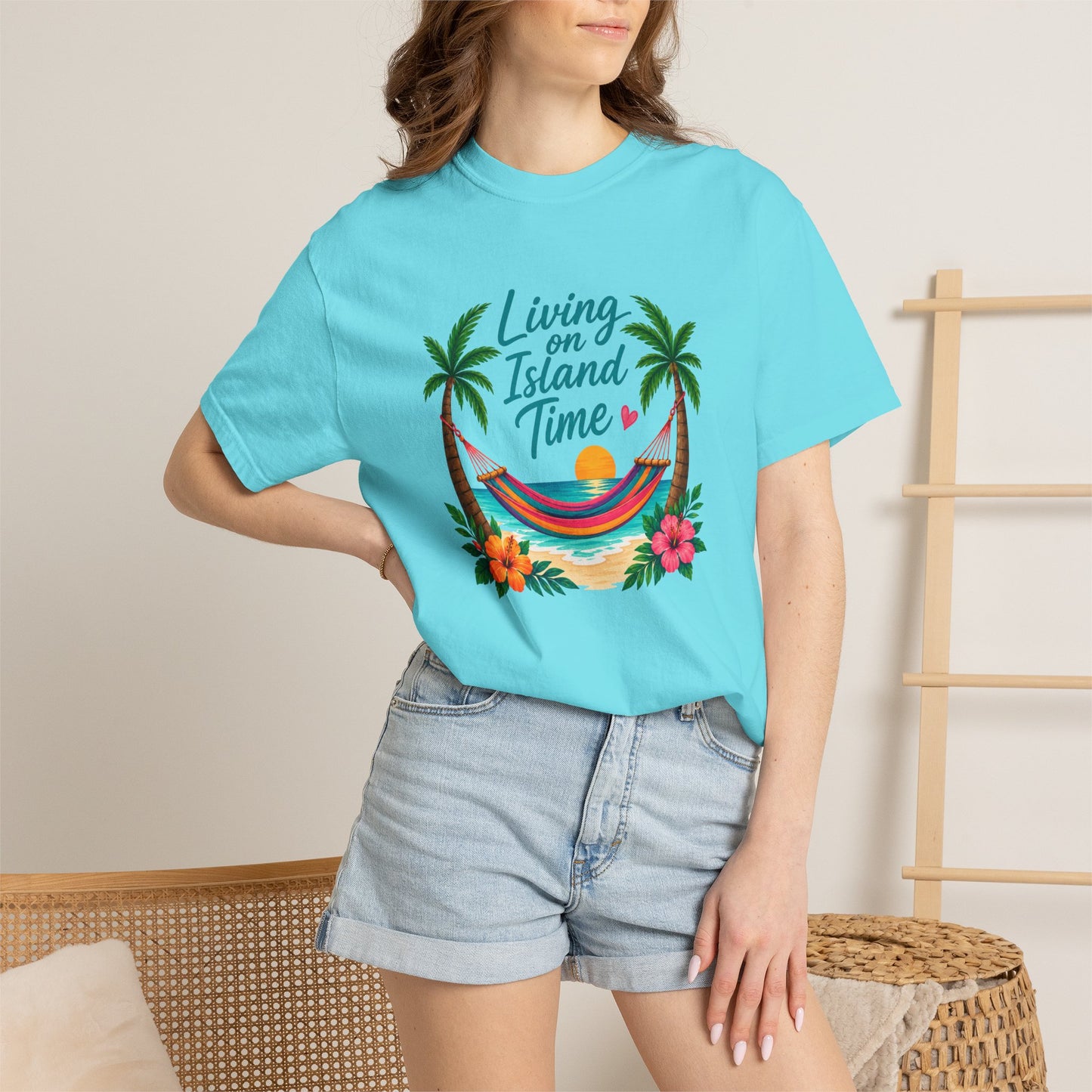 Island Time T-Shirt — "Living on Island Time" Tropical Hammock Tee