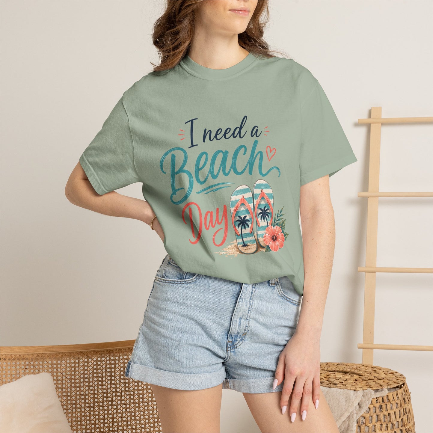 I Need a Beach Day T-Shirt – Women’s Summer Flip Flop Tropical Tee