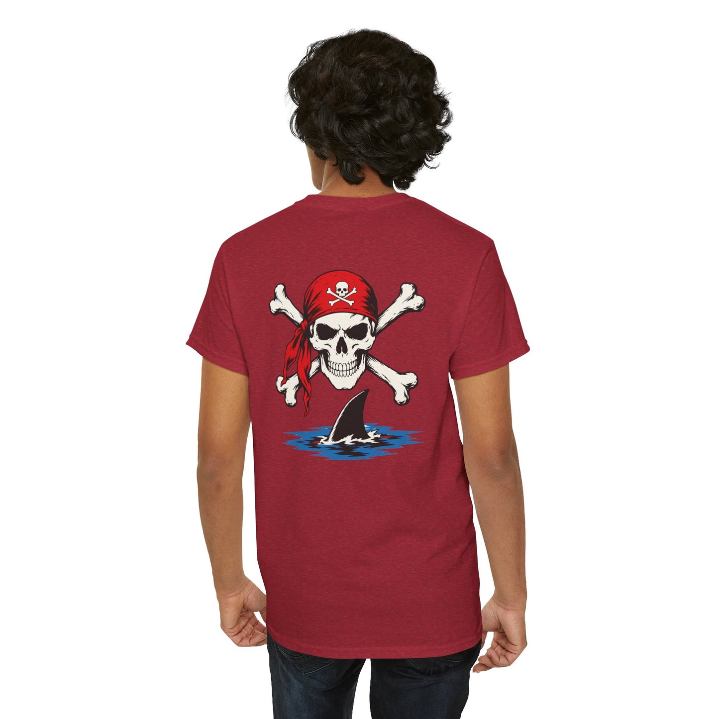 Pirate Skull & Shark Fin T-Shirt — Nautical Skull Crossbones Tee