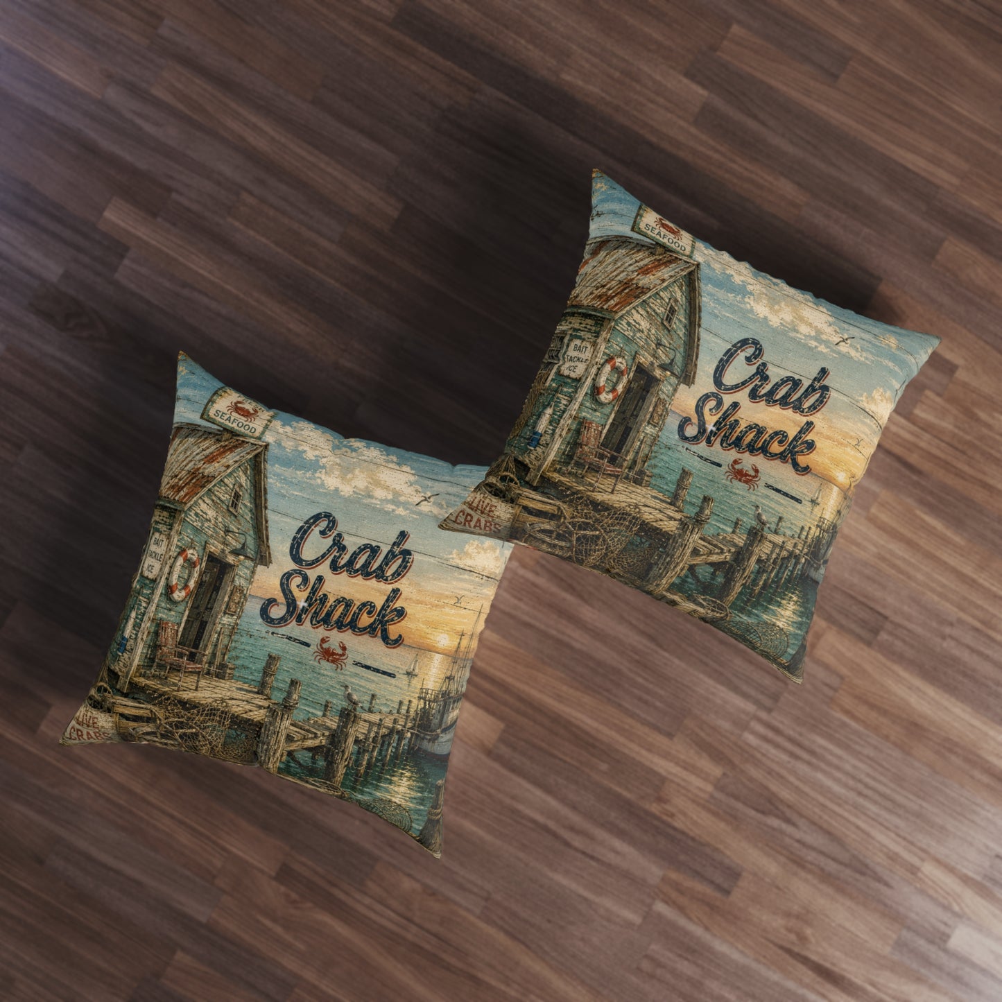 Old Crab Shack Tufted Floor Pillow, Square