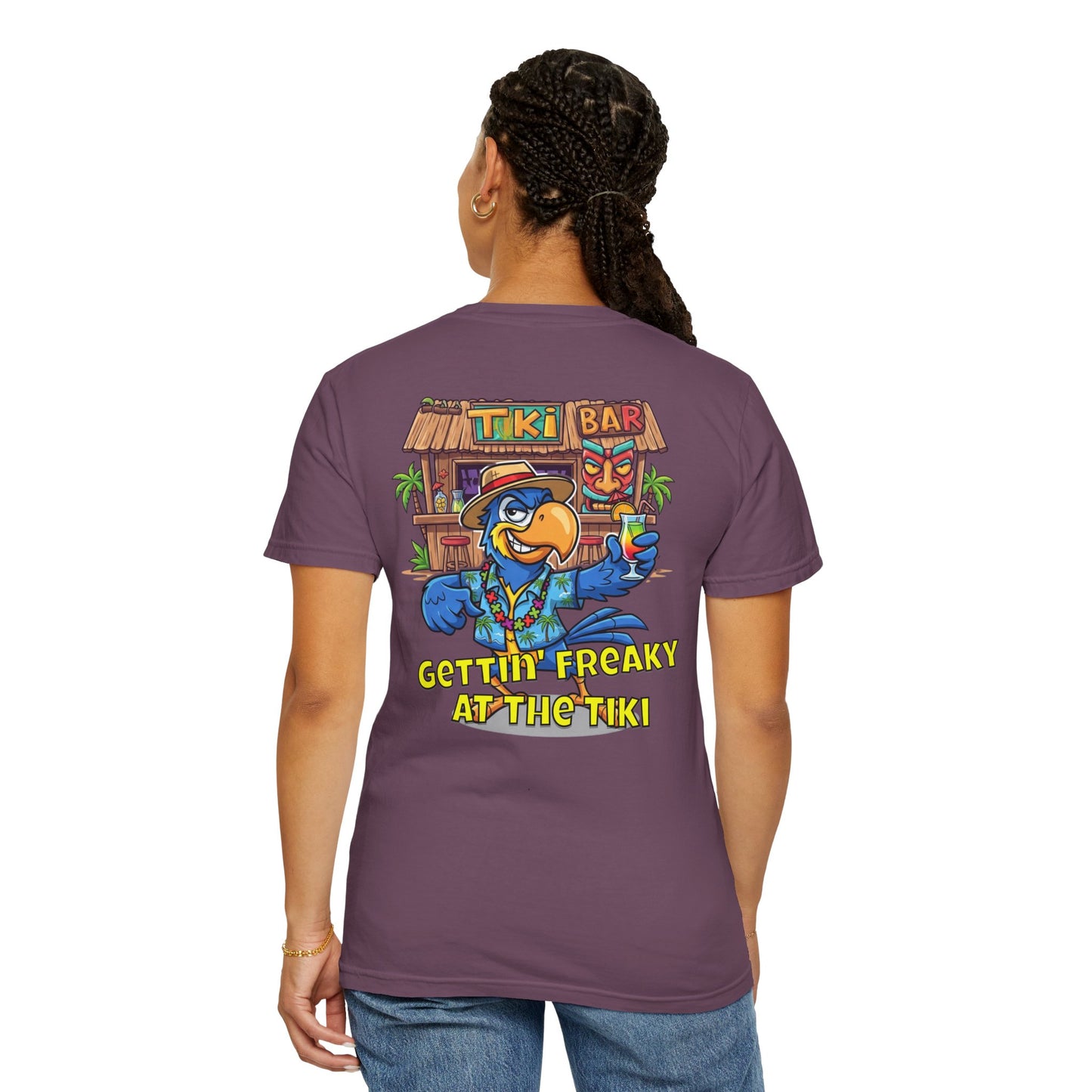 Gettin' Freaky at the Tiki Dancing Parrot Comfort Colors T-shirt