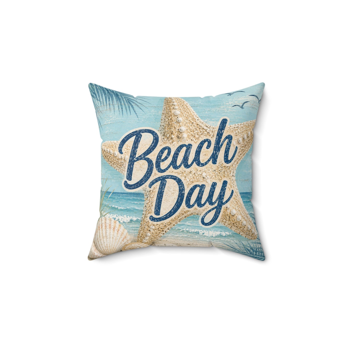 Blue Beach Spun Polyester Square Pillow