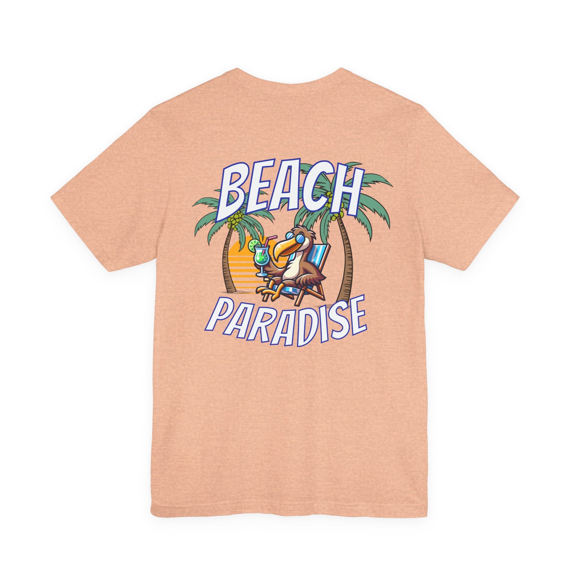 Peach t-shirt with 'Beach Paradise' graphic on a white background by Caribbean Rays