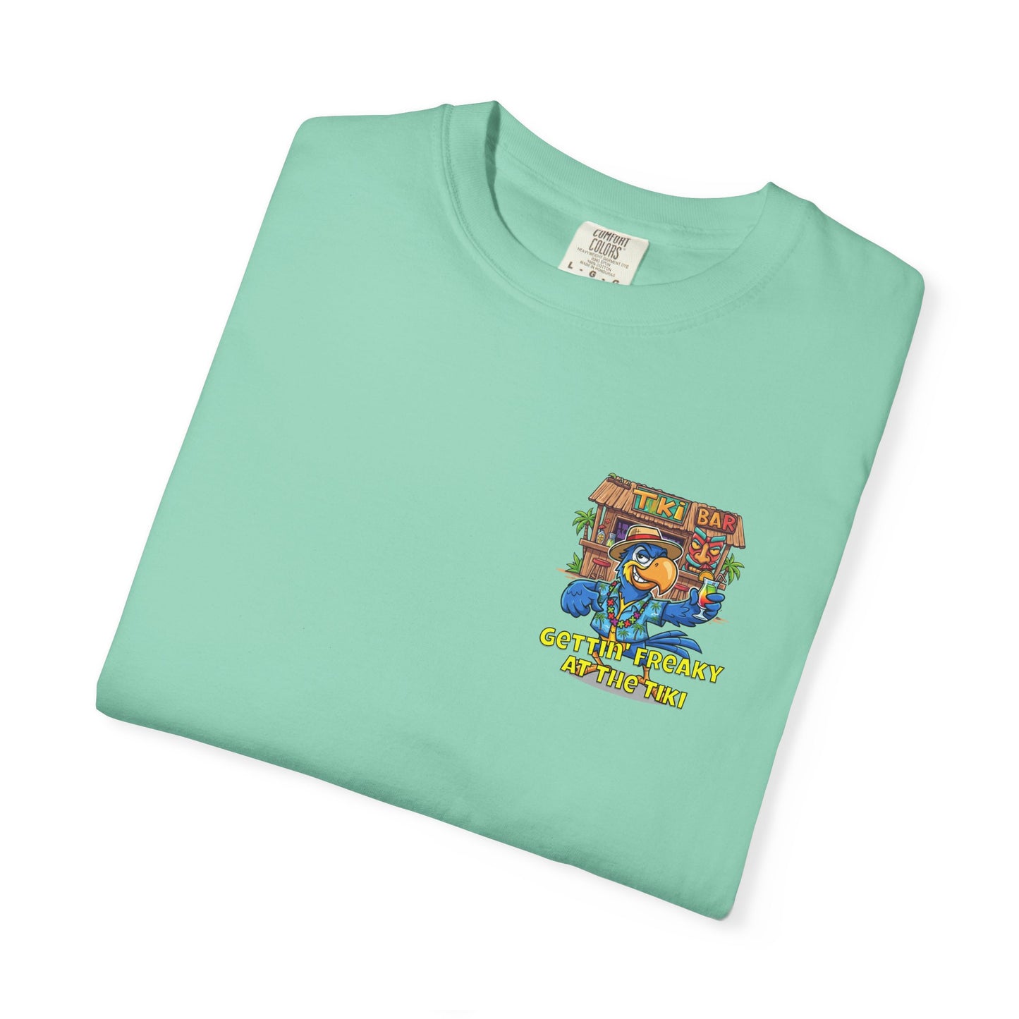 Gettin' Freaky at the Tiki Dancing Parrot Comfort Colors T-shirt