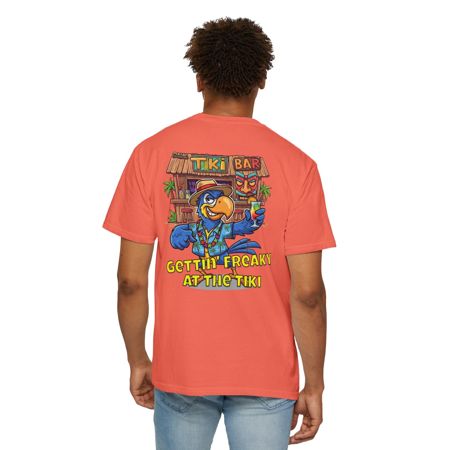 Gettin' Freaky at the Tiki Dancing Parrot Comfort Colors T-shirt