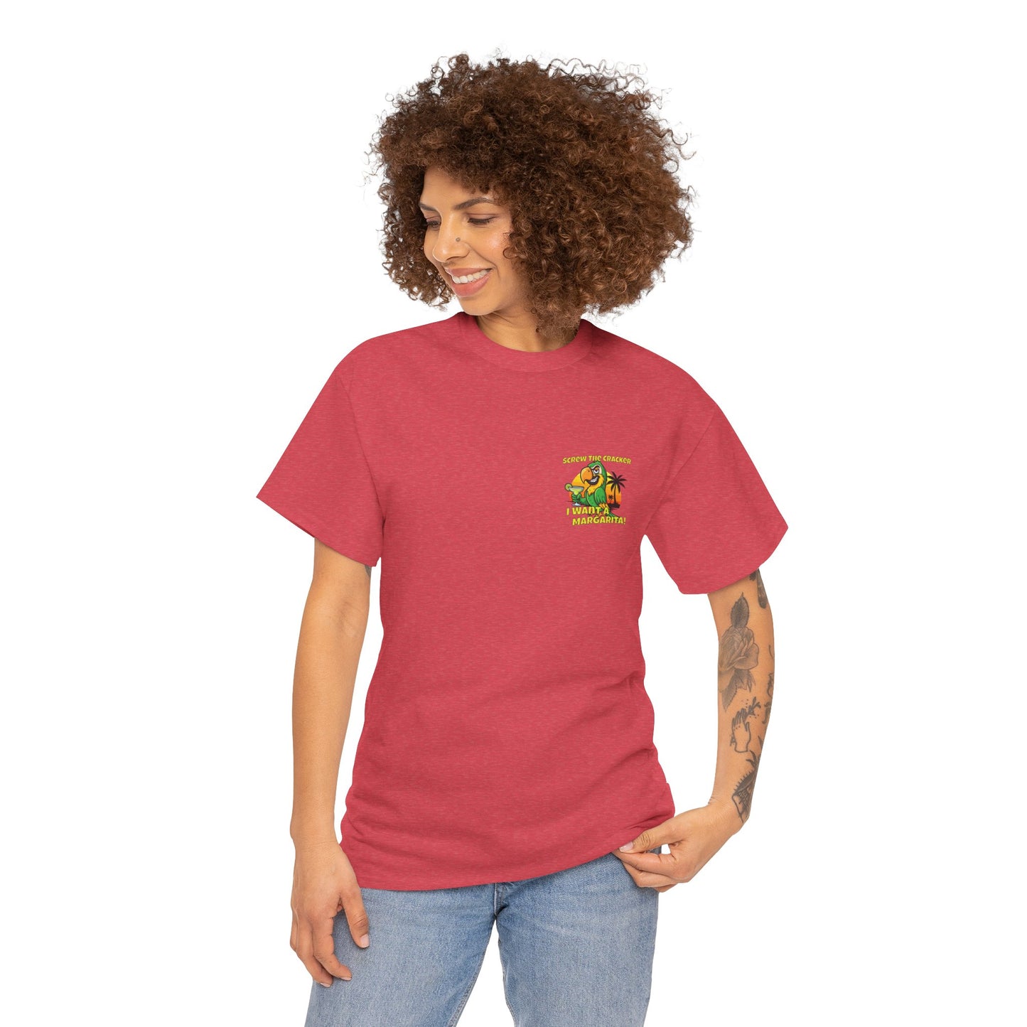 Screw the Cracker I Want a Margarita" T-Shirt Tropical Parrot Cocktail Tee