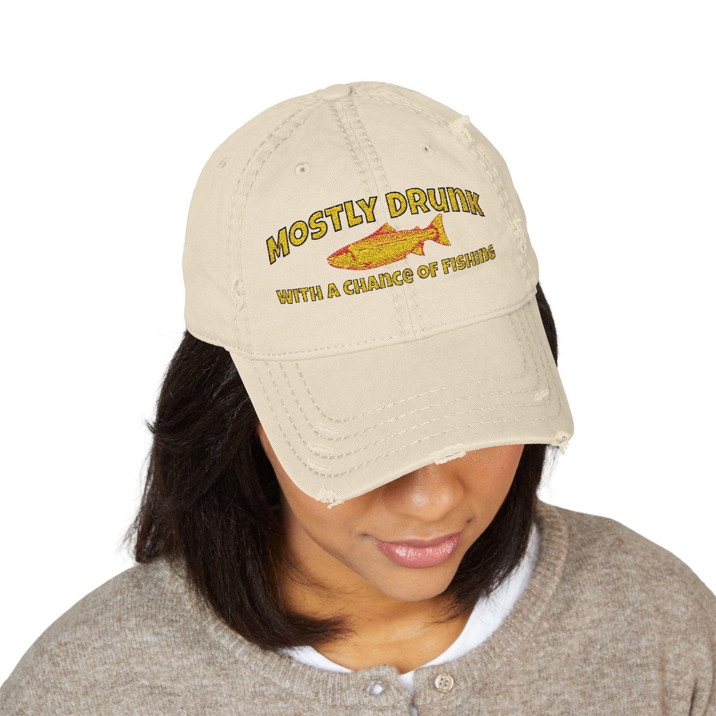 Dad Hat - "Mostly Drunk With A Chance Of Fishing" Embroidered Fishing Cap
