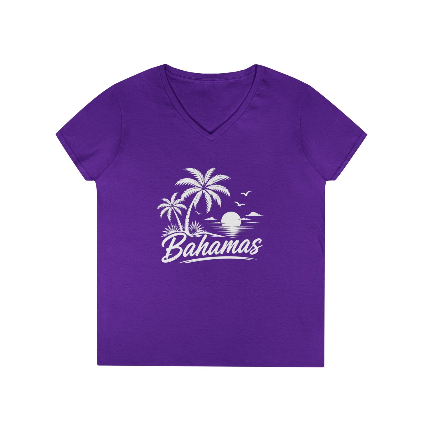 Bahamas Palm Beach V-Neck Tee — Ladies' Tropical Vacation T-Shirt