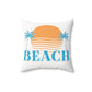 Teal Beach with Sun and Palms Spun Polyester Square Pillow by Caribbean Rays