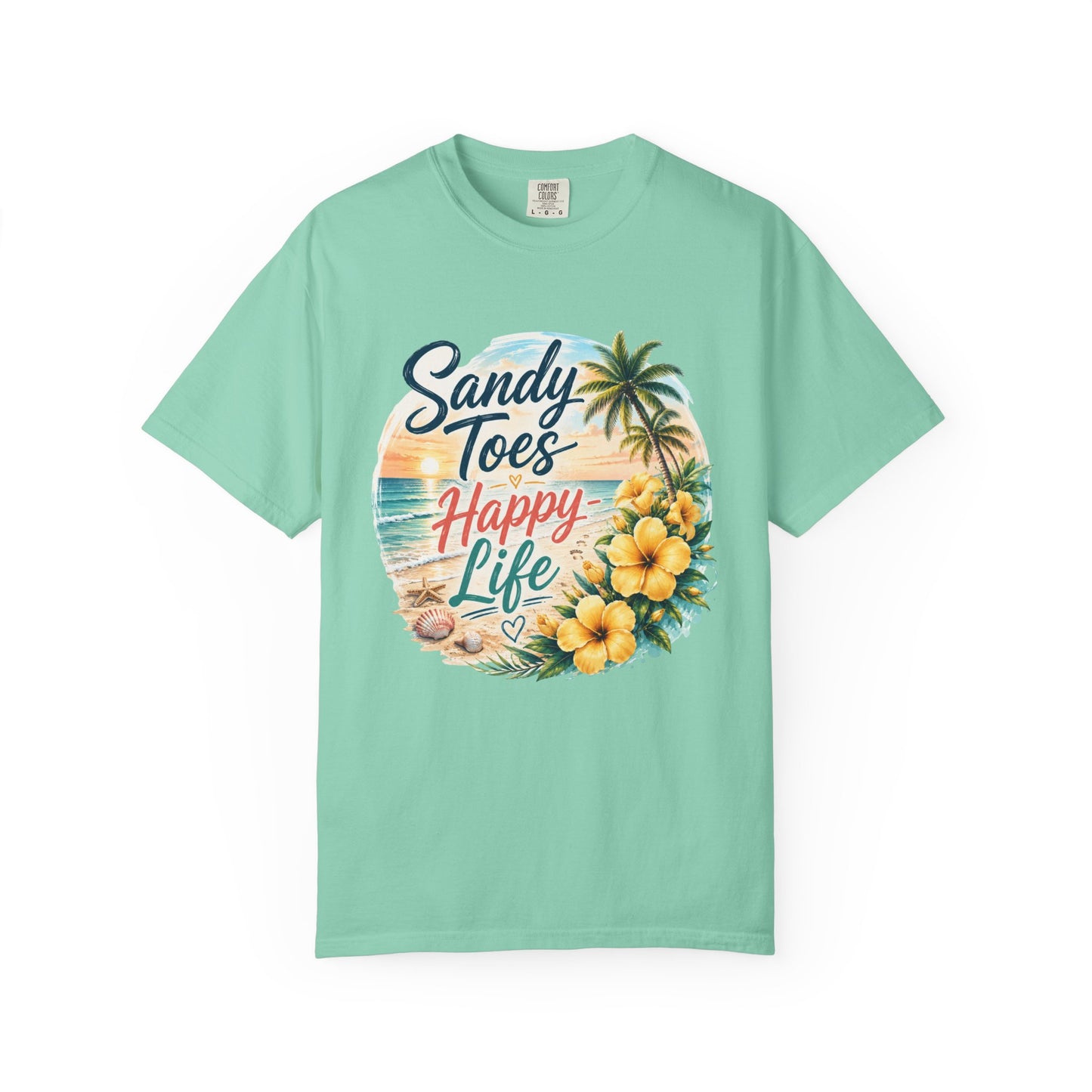 Sandy Toes Happy Life T-Shirt — Tropical Beach Vacation Tee