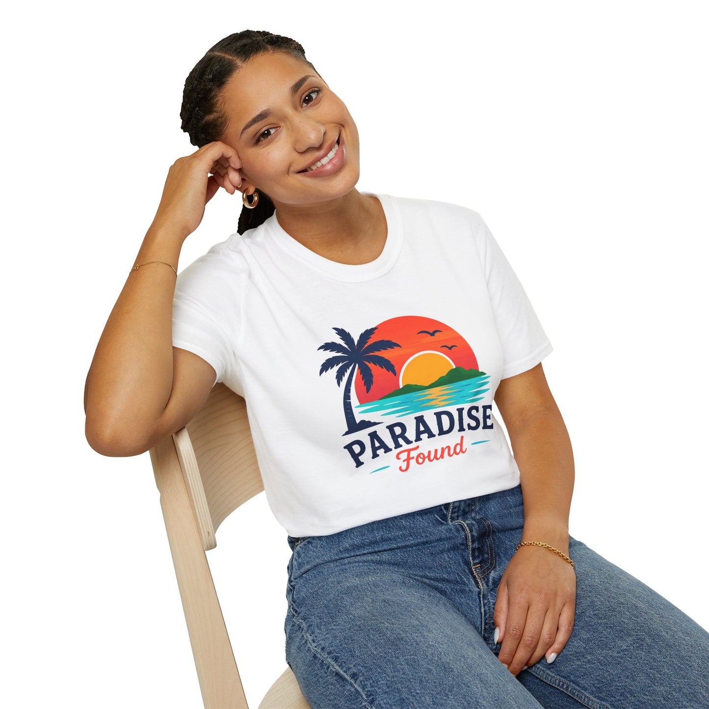 Paradise Found T‑Shirt — Retro Sunset Palm Beach Tee