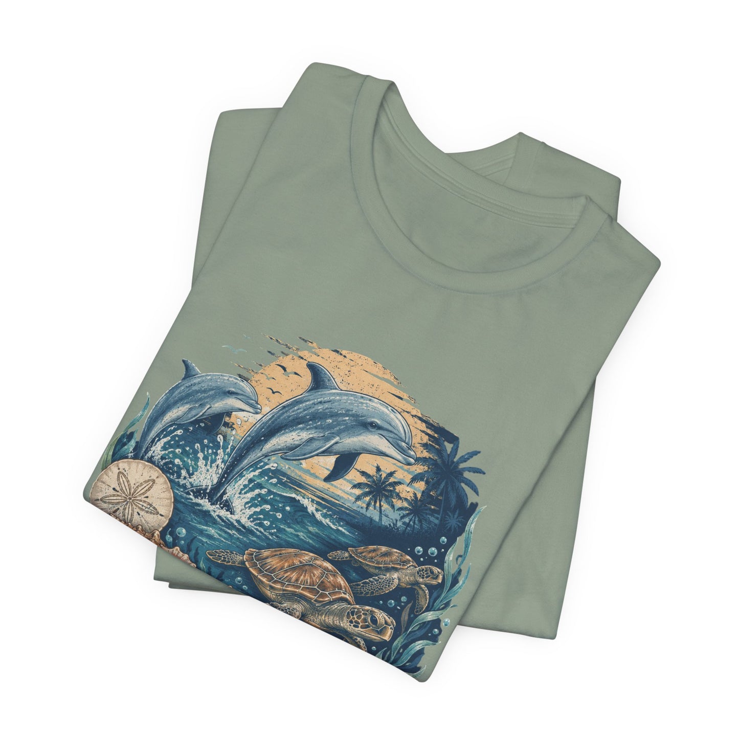 Ocean Life Tee — Vintage Dolphin & Seashell Beach Shirt