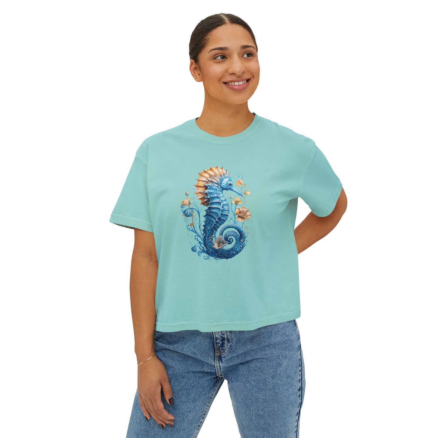 Seahorse Watercolor Women's Boxy Tee