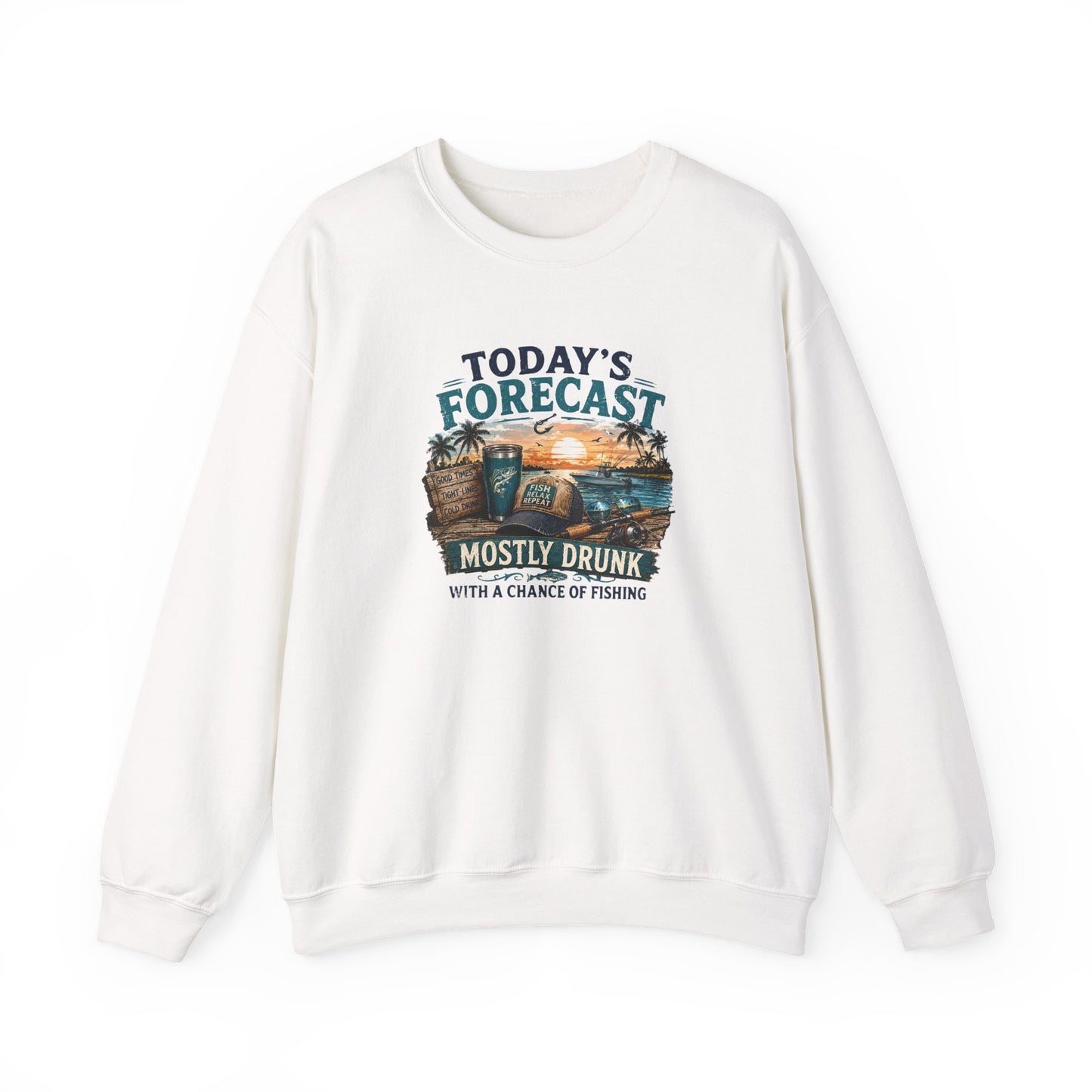 Crewneck Sweatshirt — "Today's Forecast: Mostly Drunk with a Chance of Fishing" Vintage Fishing Crewneck