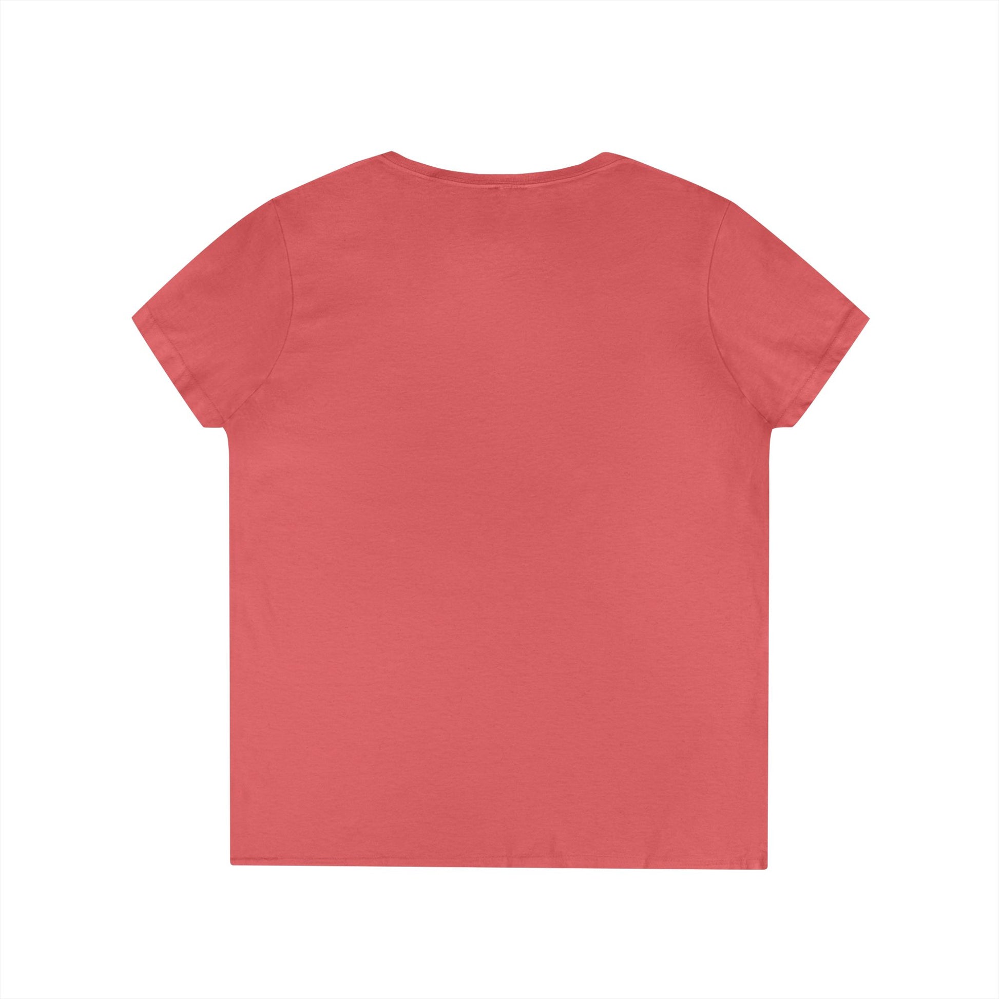 Women's coral pink V-neck short-sleeve T-shirt, plain front