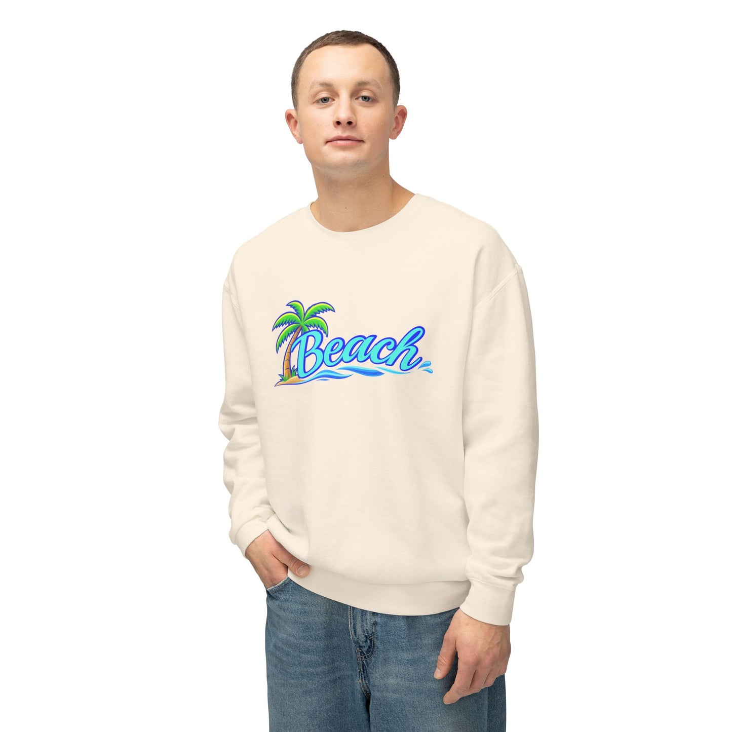 Beach Graphic Crewneck Sweatshirt — Palm Tree Retro Surf Vibe