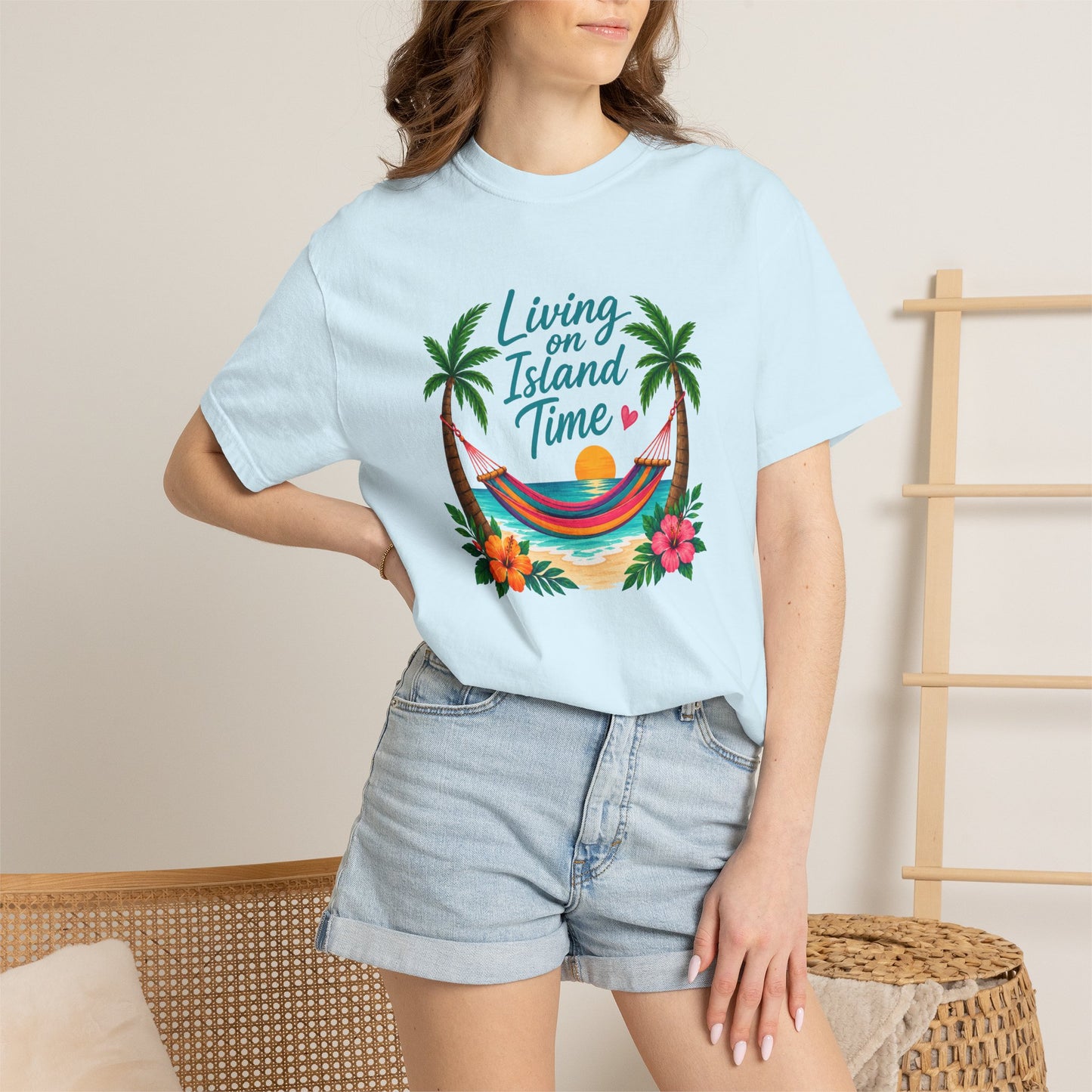 Island Time T-Shirt — "Living on Island Time" Tropical Hammock Tee