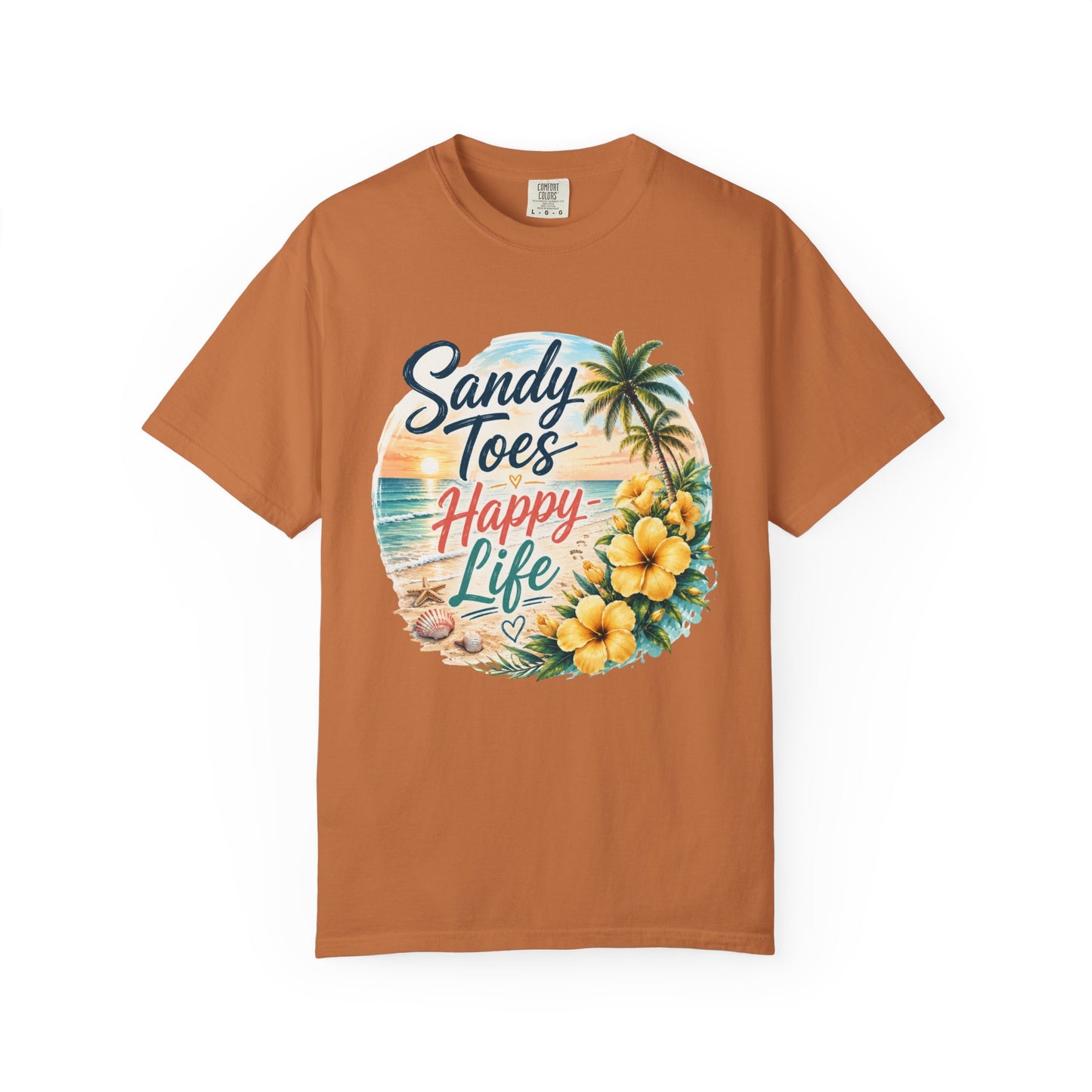 Sandy Toes Happy Life T-Shirt — Tropical Beach Vacation Tee