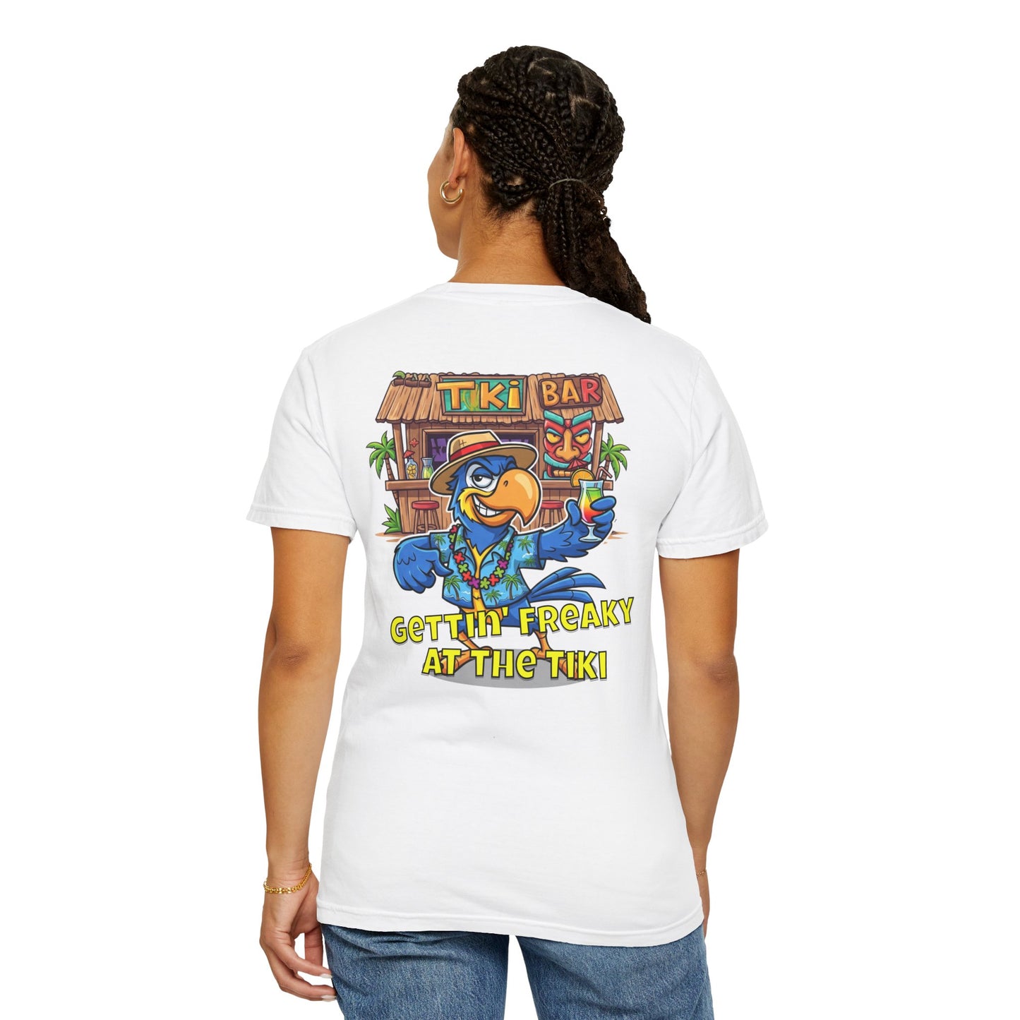 Gettin' Freaky at the Tiki Dancing Parrot Comfort Colors T-shirt