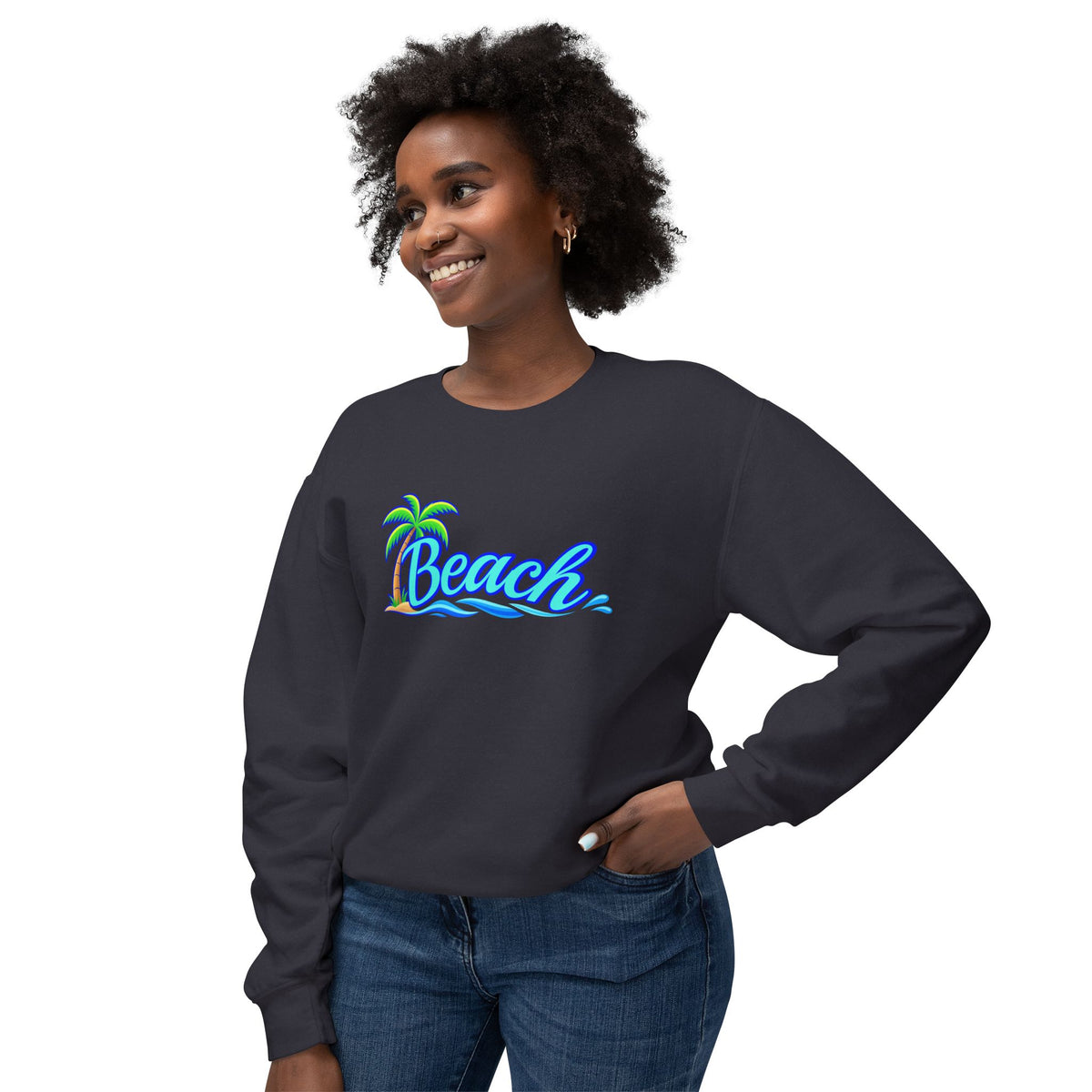 Beach Graphic Crewneck Sweatshirt — Palm Tree Retro Surf Vibe