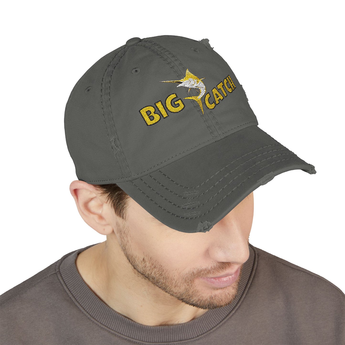 Big Catch Embroidered Distressed Dad Hat — Fishing Marlin Cap