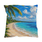 Tropical Caribbean Beach Outdoor Pillow — Coastal Palm Tree Seaside Decor