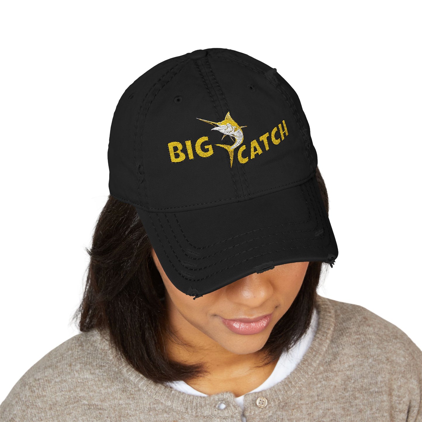 Big Catch Embroidered Distressed Dad Hat — Fishing Marlin Cap