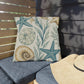 Coastal Shells Outdoor Pillow — Nautical Starfish & Seaweed Patio Cushion
