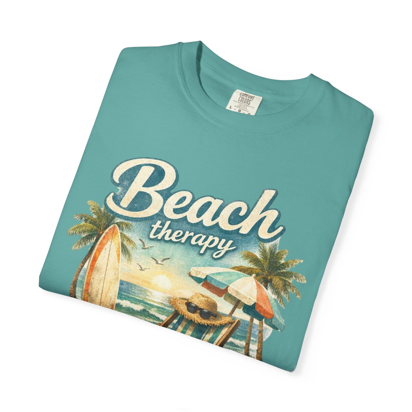 Beach Therapy T-Shirt — Vintage Surf Chair & Palm Graphic