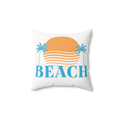 Teal Beach with Sun and Palms Spun Polyester Square Pillow at Caribbean Rays