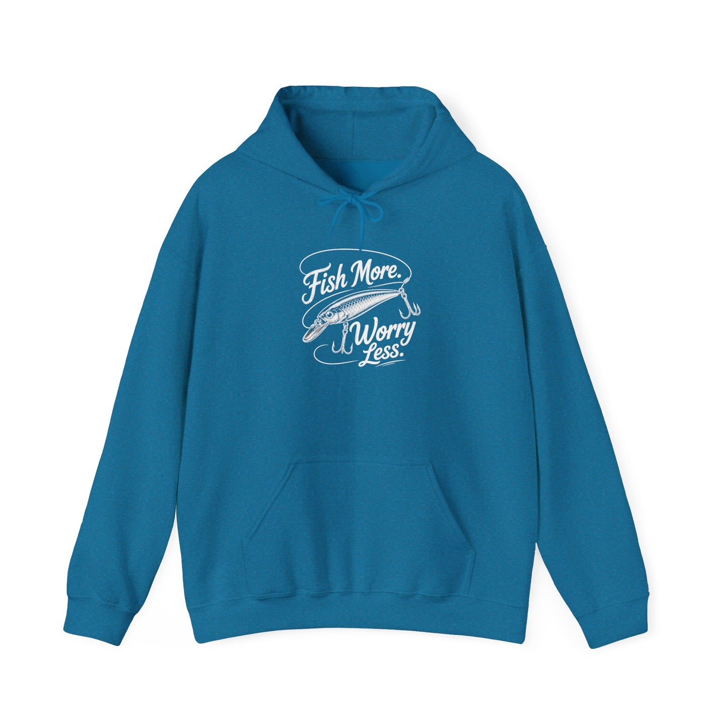 Fishing Hoodie - "Fish More Worry Less" Graphic Pullover