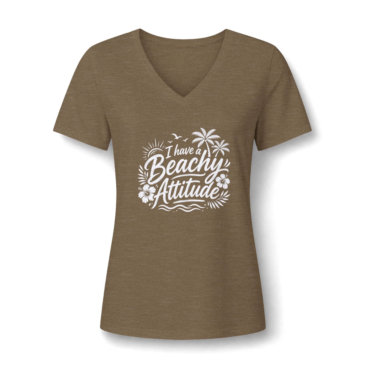 Beachy Attitude V-Neck Tee — Women's Relaxed Heather Graphic T-Shirt