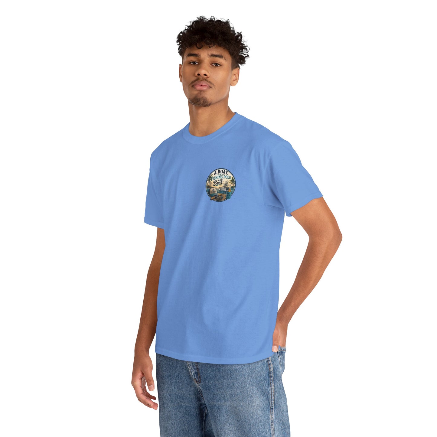 T-Shirt — "A Boat, Fishing Pole and Beer" Vintage Fishing Graphic Tee