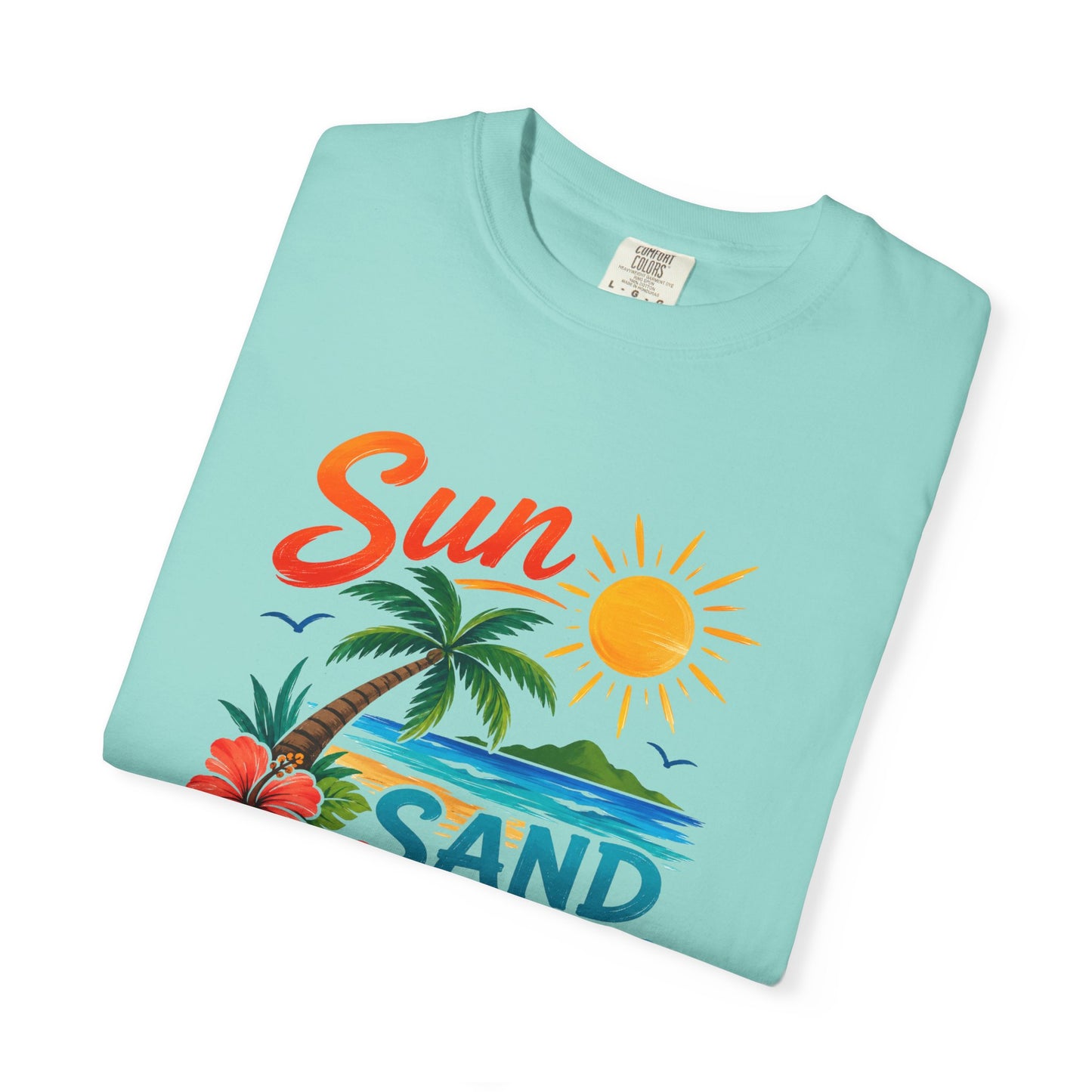 Sun, Sand & Sea T-Shirt – Tropical Beach Palm Tree Graphic Tee