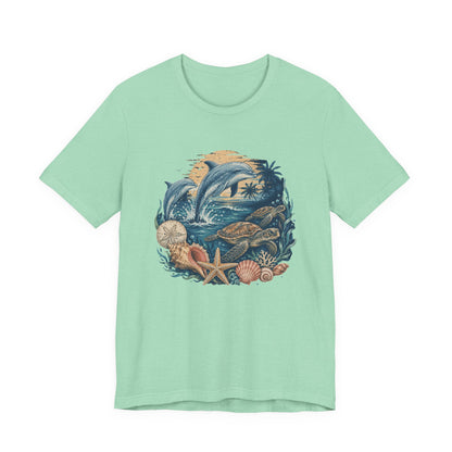 Ocean Life Tee — Vintage Dolphin & Seashell Beach Shirt