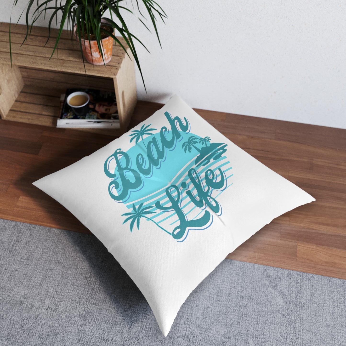 Beach Life Tufted Floor Pillow, Square Caribbean Rays