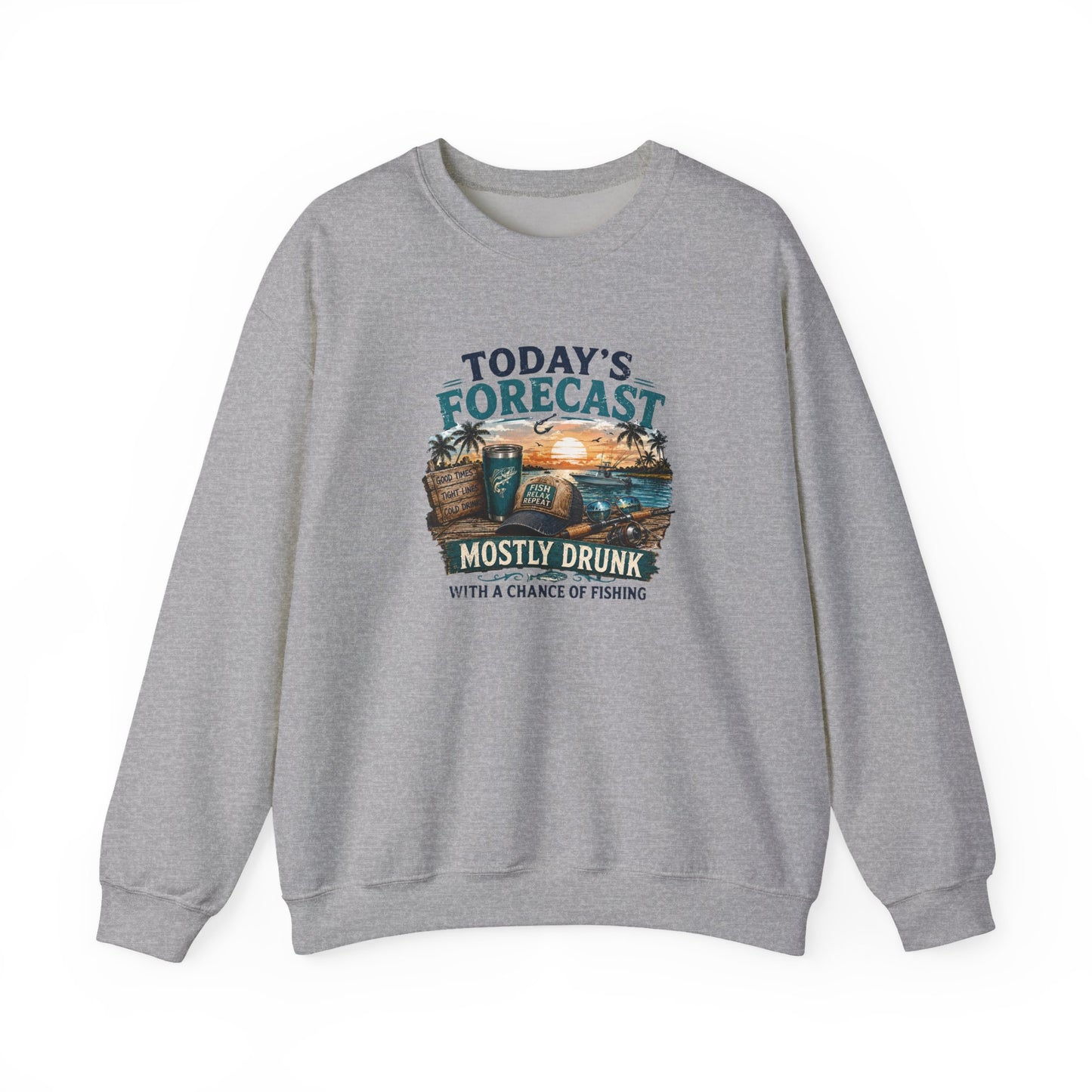 Crewneck Sweatshirt — "Today's Forecast: Mostly Drunk with a Chance of Fishing" Vintage Fishing Crewneck