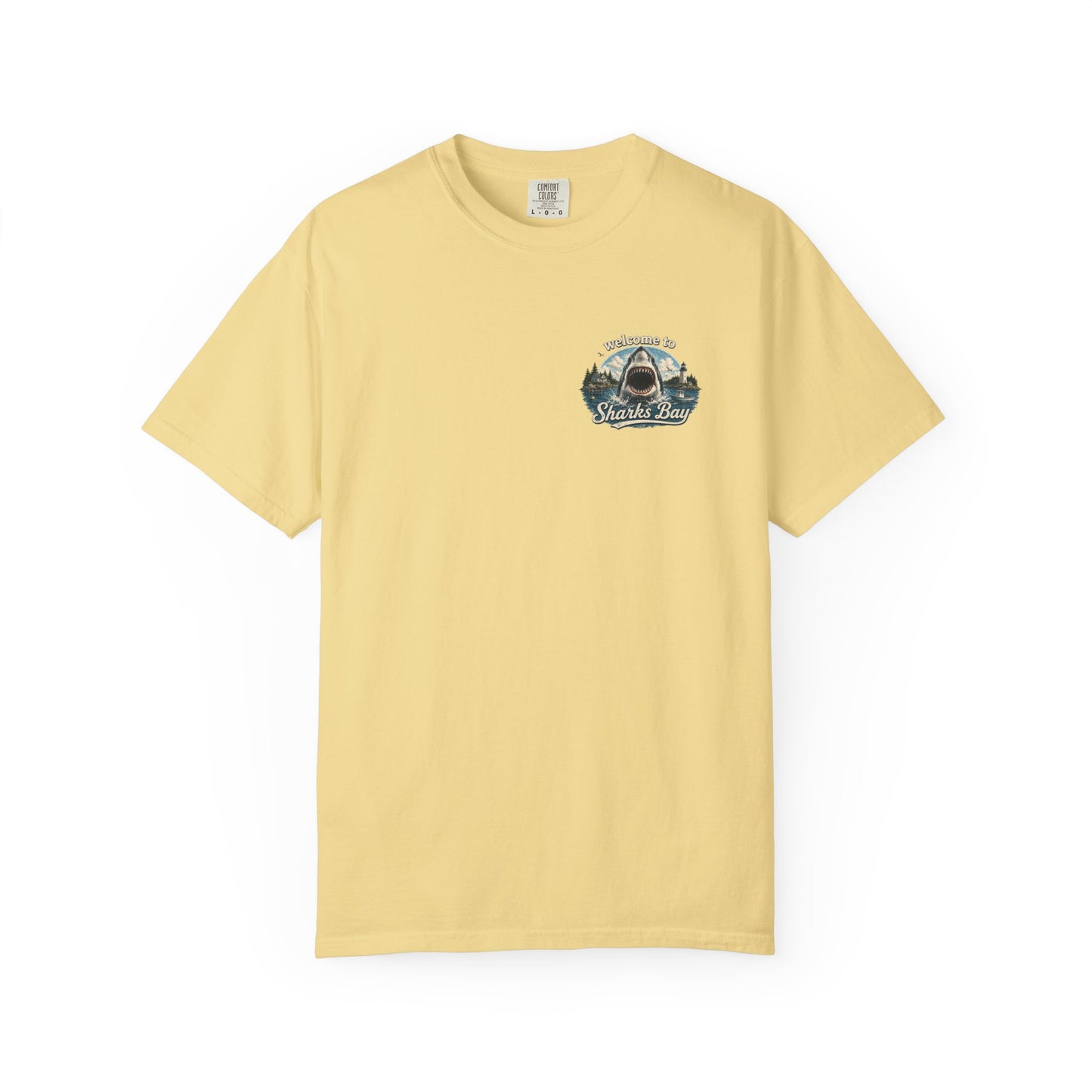 Sharks Bay T-Shirt — "Welcome to Sharks Bay" Vintage Shark Graphic Tee