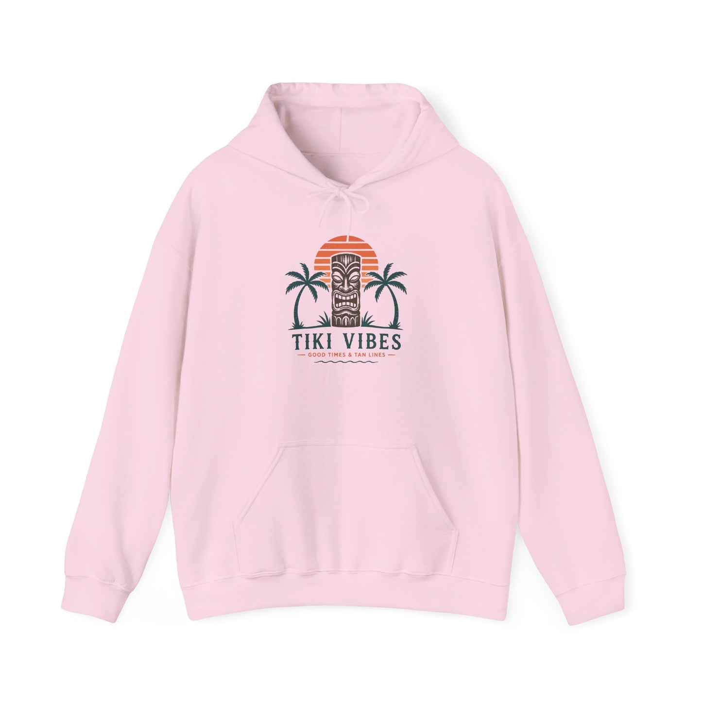 Tiki Vibes Hoodie — Retro Sunset Palm Tree Sweatshirt