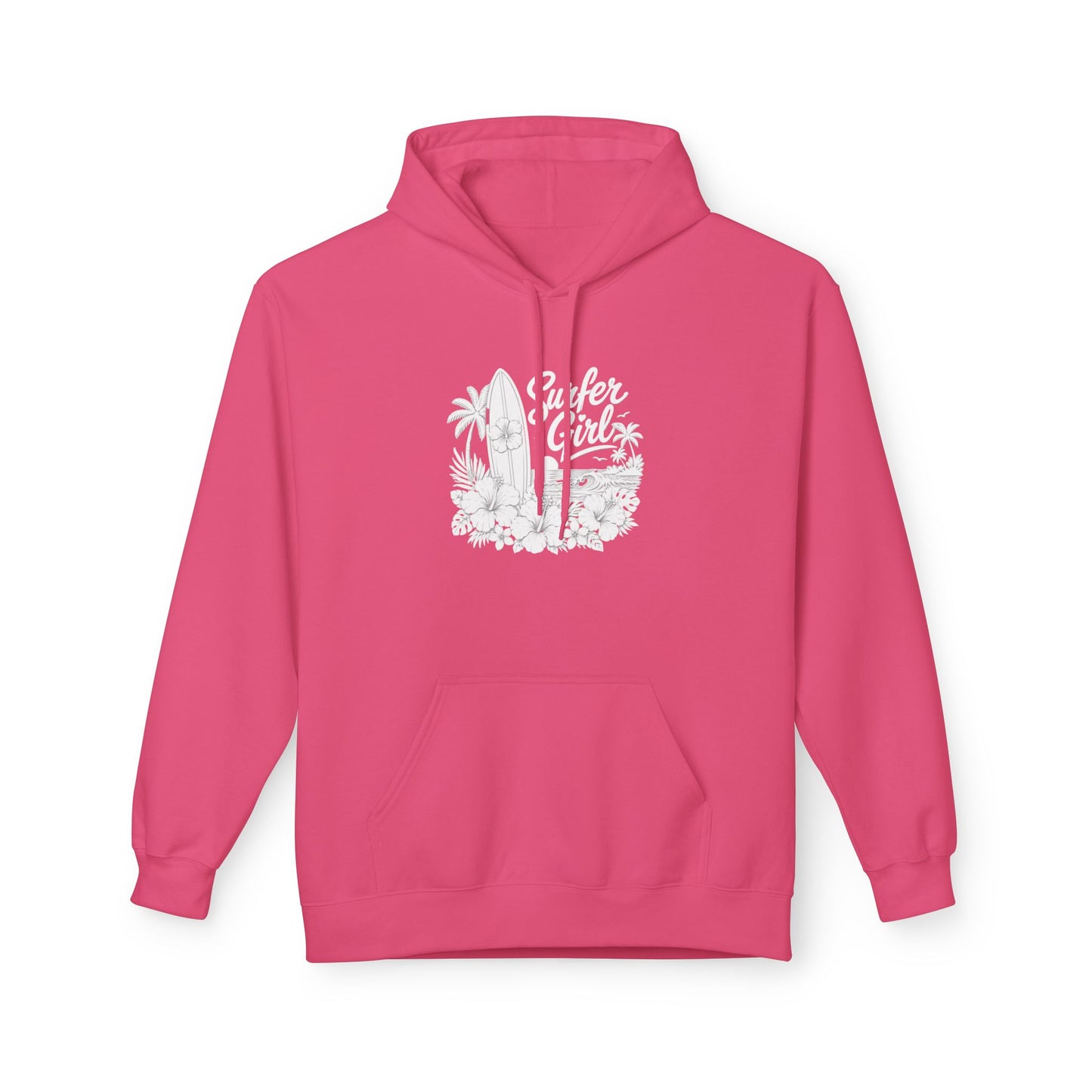 Surf Sketch Hoodie — Minimal Beach Palm Line Art Sweatshirt