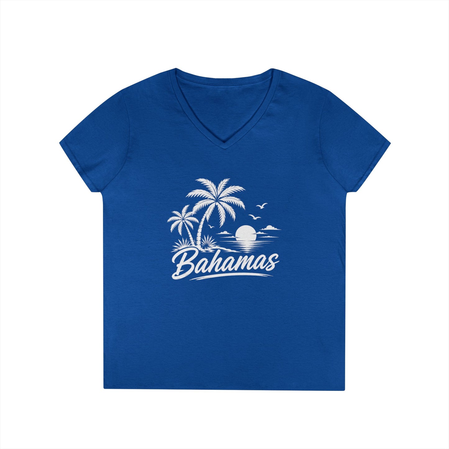 Bahamas Palm Beach V-Neck Tee — Ladies' Tropical Vacation T-Shirt