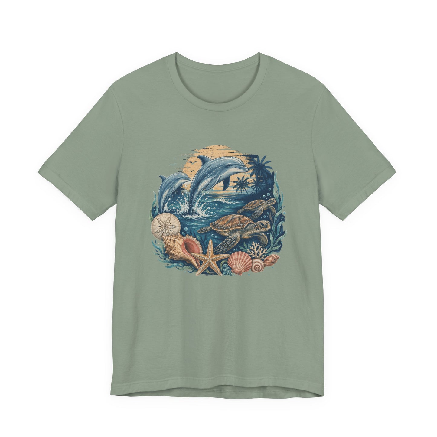 Ocean Life Tee — Vintage Dolphin & Seashell Beach Shirt