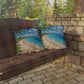 Tropical Caribbean Beach Outdoor Pillow — Coastal Palm Tree Seaside Decor