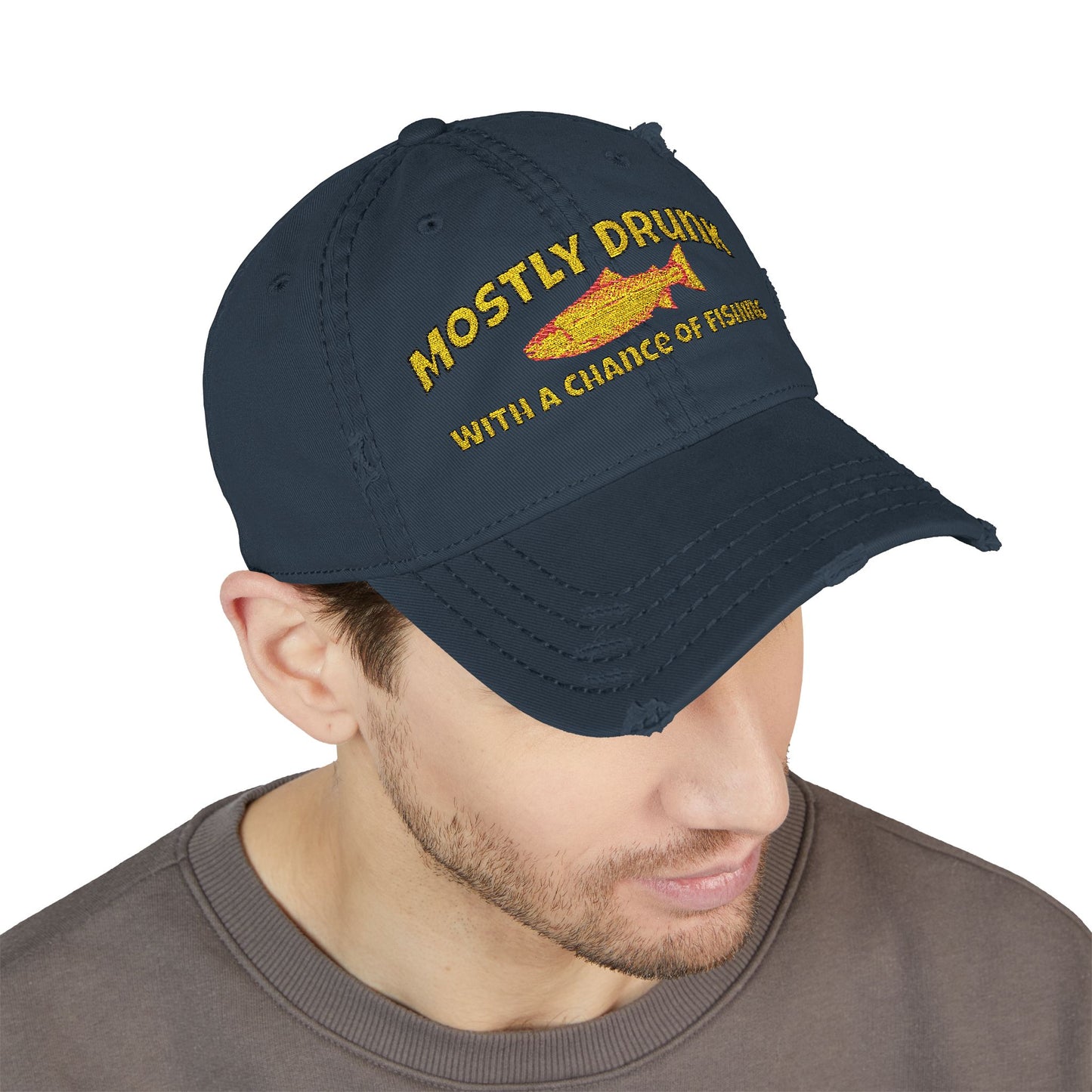 Dad Hat - "Mostly Drunk With A Chance Of Fishing" Embroidered Fishing Cap
